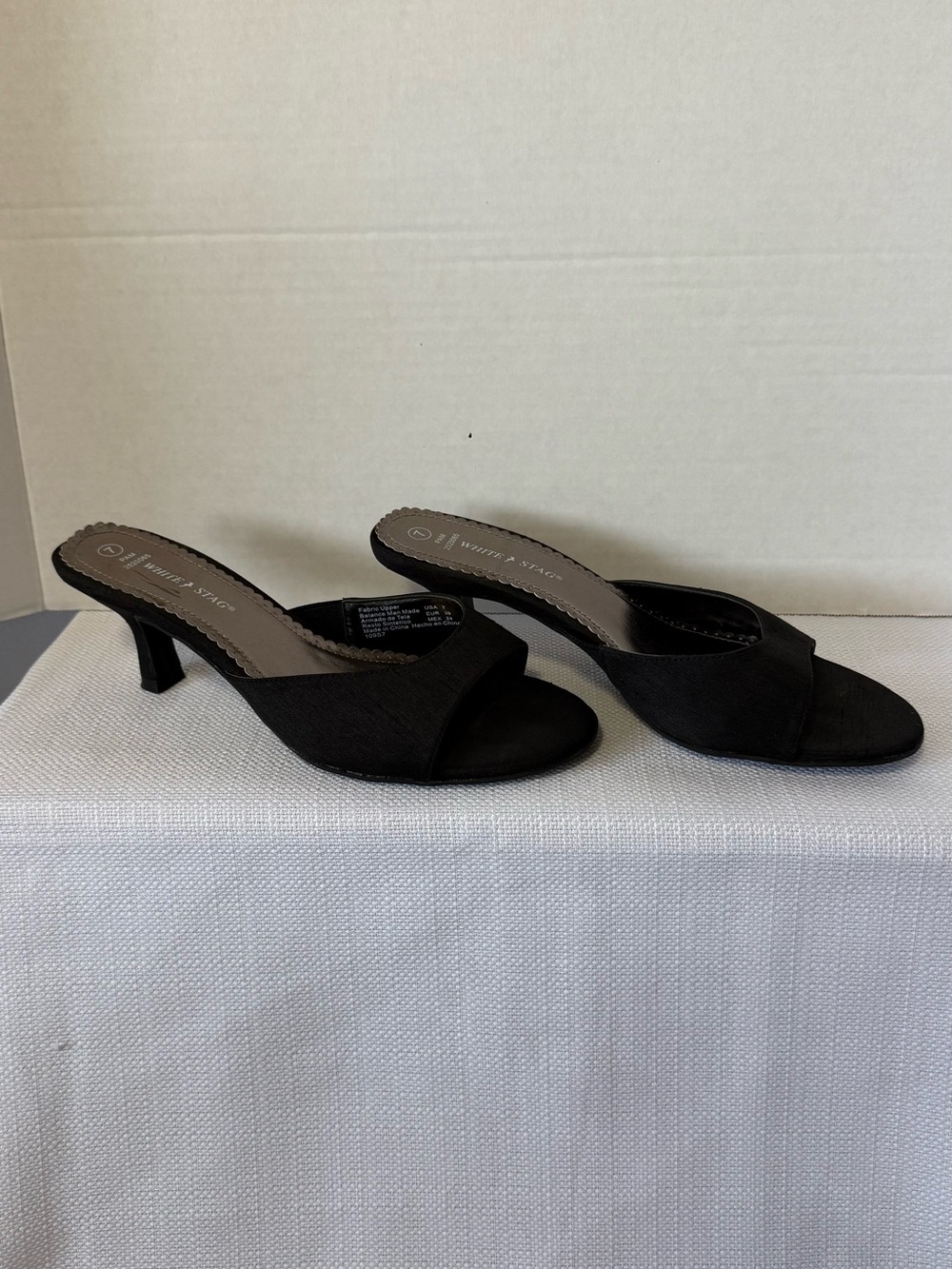 White Stag Black Open-Toe Kitten Heel Mules